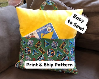 Reading Pillow Sewing Tutorial - PRINT & MAIL - 5 sizes, Handle, Two Back Styles - DIY Book Pocket Pillow Pattern