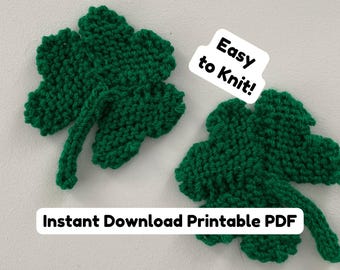 Knitted Shamrock Pattern PDF Download, Use for St Patrick’s Day Decor, Clover Knit Applique