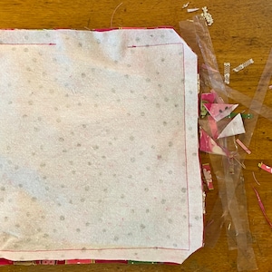 Trimmed tag toy ready for turning right side out.