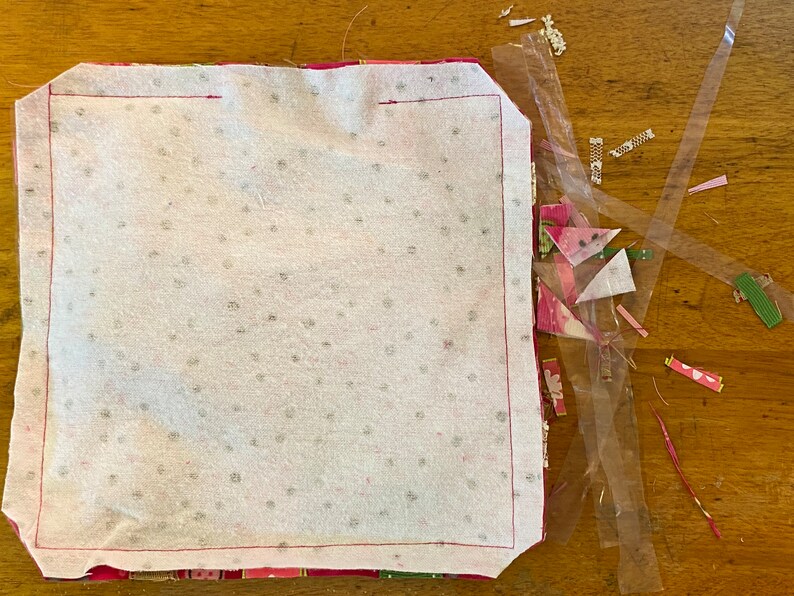 Trimmed tag toy ready for turning right side out.