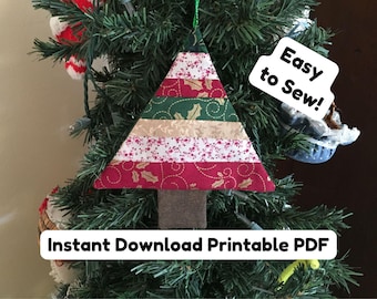 Scrappy Christmas Tree Ornament Pattern – DIY Fabric Ornament PDF Tutorial – Easy Scrap Busting Sewing Project