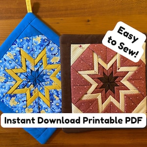 Easy Folded Star Potholder Pattern - PDF Download, Quilted Potholder Tutorial, Folded Fabric Pot Holder, DIY Kitchen Sewing