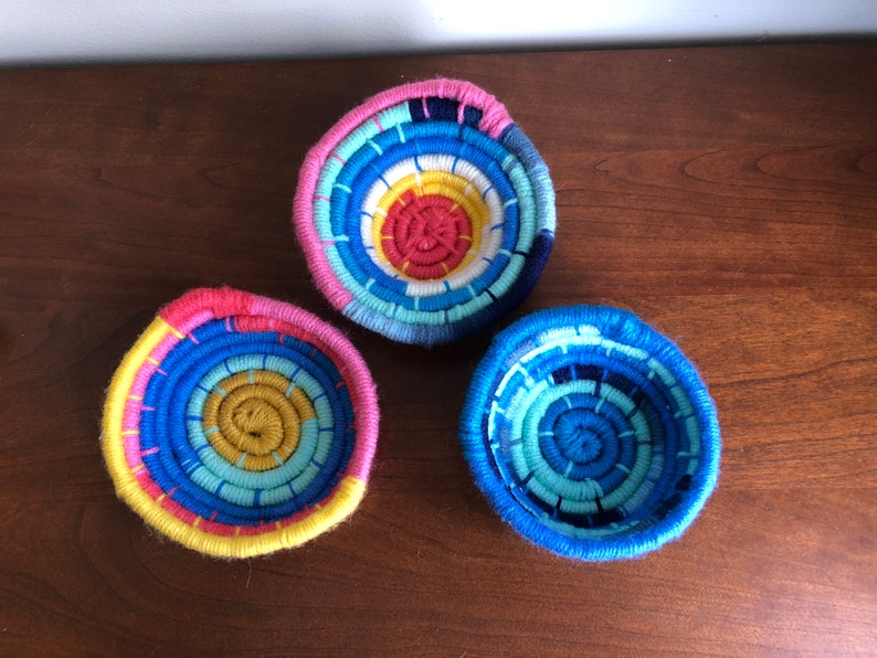 Finished yarn coil baskets