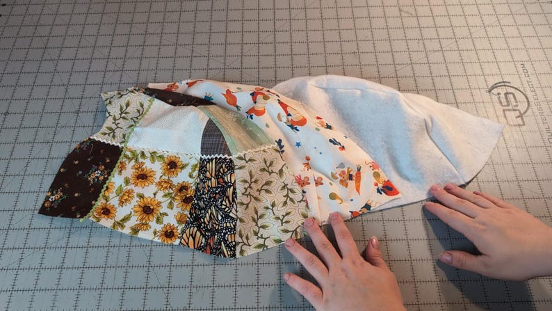 Tutorial Step Photo: Showing side and triangle pieces sewn together.