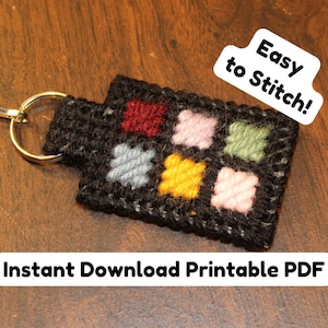 DIY Patchwork Zipper Pull or Keyring from Plastic Canvas - PDF Download