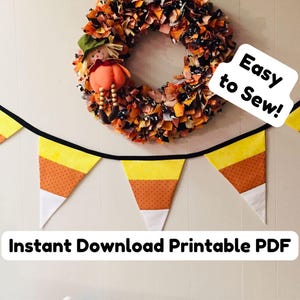 Candy Corn Banner Pattern PDF, Halloween Fabric Banner Sewing Tutorial, Candy Corn Garland, DIY Halloween Decor