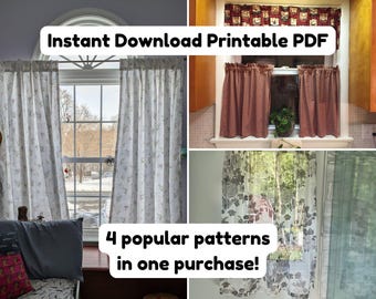 Curtain Sewing Bundle PDF, Back Tab Curtains, Café Curtains, Ruffle Valance & Curtain Hemming Tutorials