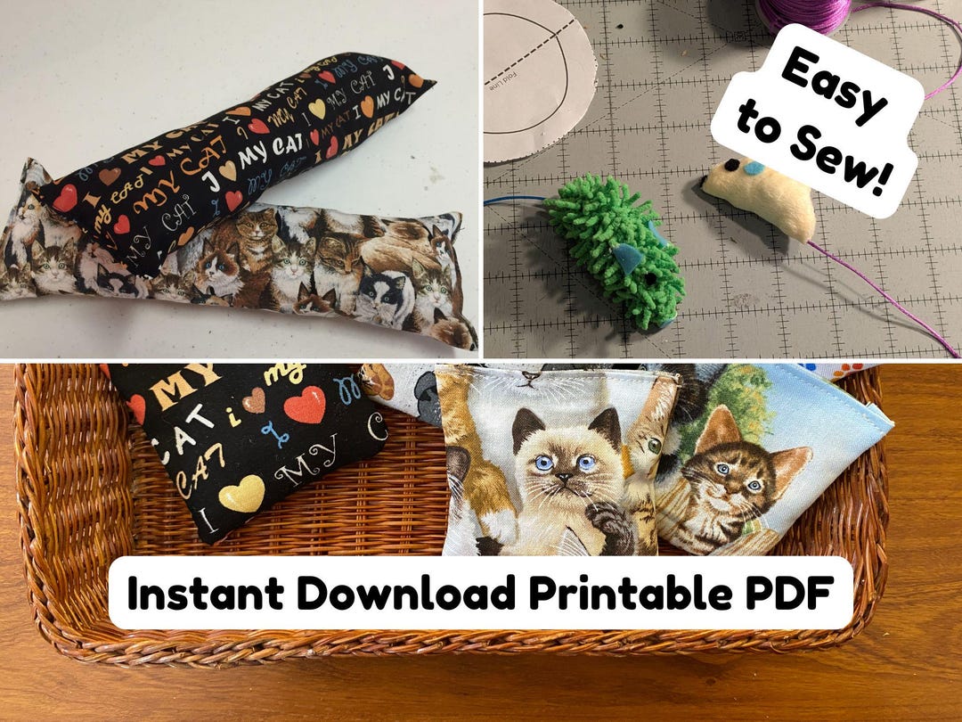 3 Easy Cat Toys Pattern PDF, Easy Cat Kicker Toy, Scrap Fabric Catnip ...