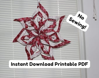No-Sew Fabric Snowflake Ornament Pattern – DIY 3D Christmas Decoration PDF Tutorial