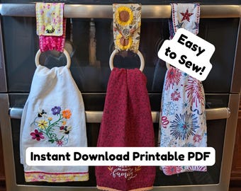 Hanging Towel with Wooden Ring Pattern PDF includes 3 Styles, DIY Kitchen Towel Holder, Easy Sewing Tutorial, Hanging Dish Towel Pattern