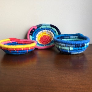 Side view finished yarn coil baskets