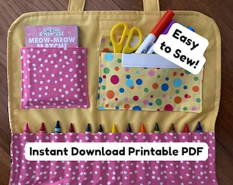 Coloring Book Carrier Pattern PDF, Crayon Holder Sewing Tutorial, Kids Activity Bag, Travel Art Supply Organizer