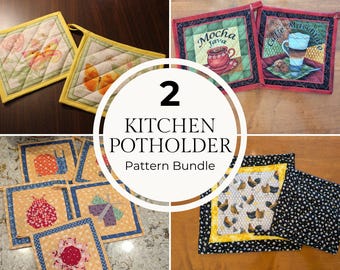 Potholder Pattern Bundle PDF, Quilt Block Potholder, Panel Potholder, Machine Binding Tutorial, Quilting Gift
