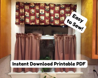 Kitchen Curtain Pattern Bundle PDF, Café Curtains & Ruffle Valance, DIY Window Treatments, Easy Home Decor Sewing