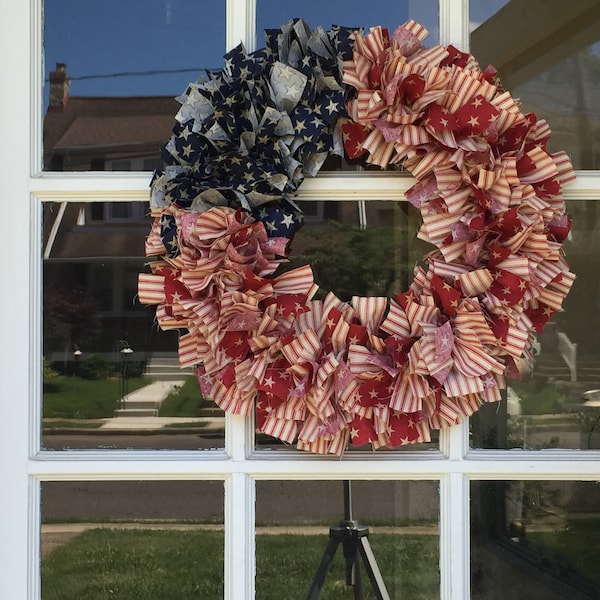 Patriotic Farmhouse Rag Wreath Tutorial - PDF Download