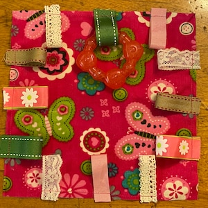 Showing tags sewn onto fabric.