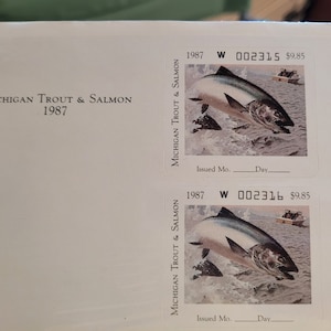 1987 Michigan Forut & Salmon Stempel - 10 Stück - Neuwertig
