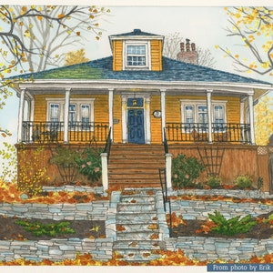 Custom Watercolor Home Portrait, hand-painted