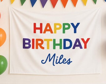 Pancarta de cumpleaños personalizada, letrero de feliz cumpleaños personalizado, decoración de cumpleaños reutilizable, letrero de cumpleaños de tela grande