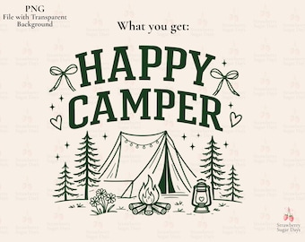 Campista feliz PNG / Despedida de soltera en campamento PNG / Diseño de camping estilo cottagecore / Descarga instantánea PNG