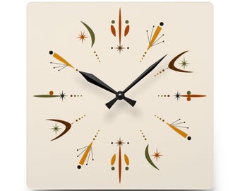 Reloj de pared moderno de mediados de siglo, reloj retro atómico, reloj de pared geométrico de acrílico