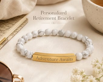 Bonitos regalos de jubilación para una mujer, pulsera grabada personalizada, regalo de jubilación para ella.