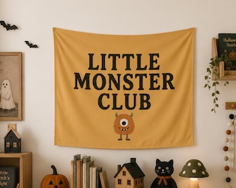 Decoración de pared de Halloween, Bandera del Club de Pequeños Monstruos, Arte de pared para sala de juegos, Decoración vintage de Halloween, Adorno de pared para habitación infantil, Decoración de monstruos para guardería