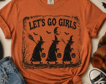 Camiseta de Halloween para mujer, camiseta de bruja, camiseta de chicas "¡Vamos!"