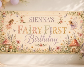 Guirnalda de hadas para el primer cumpleaños, decoración personalizada para fiestas temáticas de hadas, pancarta para el primer cumpleaños de niña