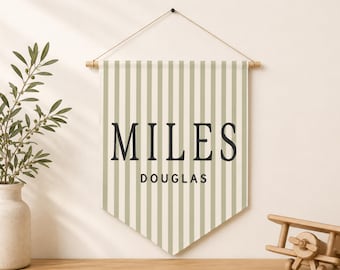 Banderín personalizado con nombre, pancarta vintage a rayas con nombre, bandera personalizada para guardería, decoración de habitación infantil de estilo clásico, adorno de pared para sala de juegos.