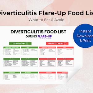 Diverticulitis Flare-Up Food List | What to Eat and Avoid | Printable Diet Chart | Instant PDF Download | Diverticulitis Meal Guide