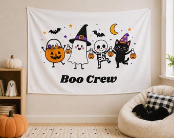 Halloween Banner, Kid Friendly Halloween Decor, Cute Halloween Wall Art, Boo Crew Trick or Treaters Art Flag