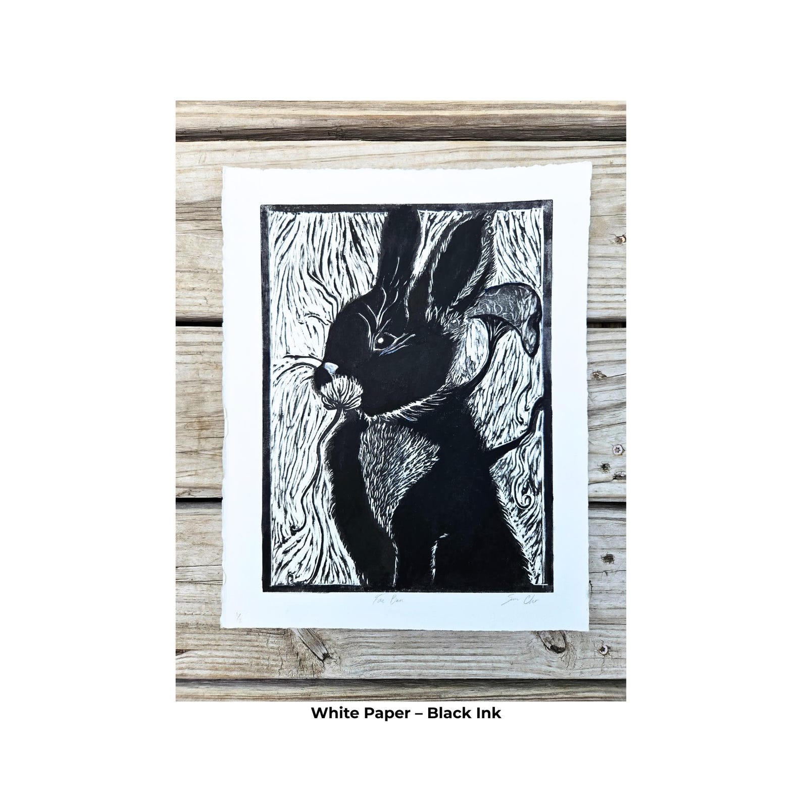 Fae Bun Magical Bunny Print – White or Black Paper – Hand Printed ...