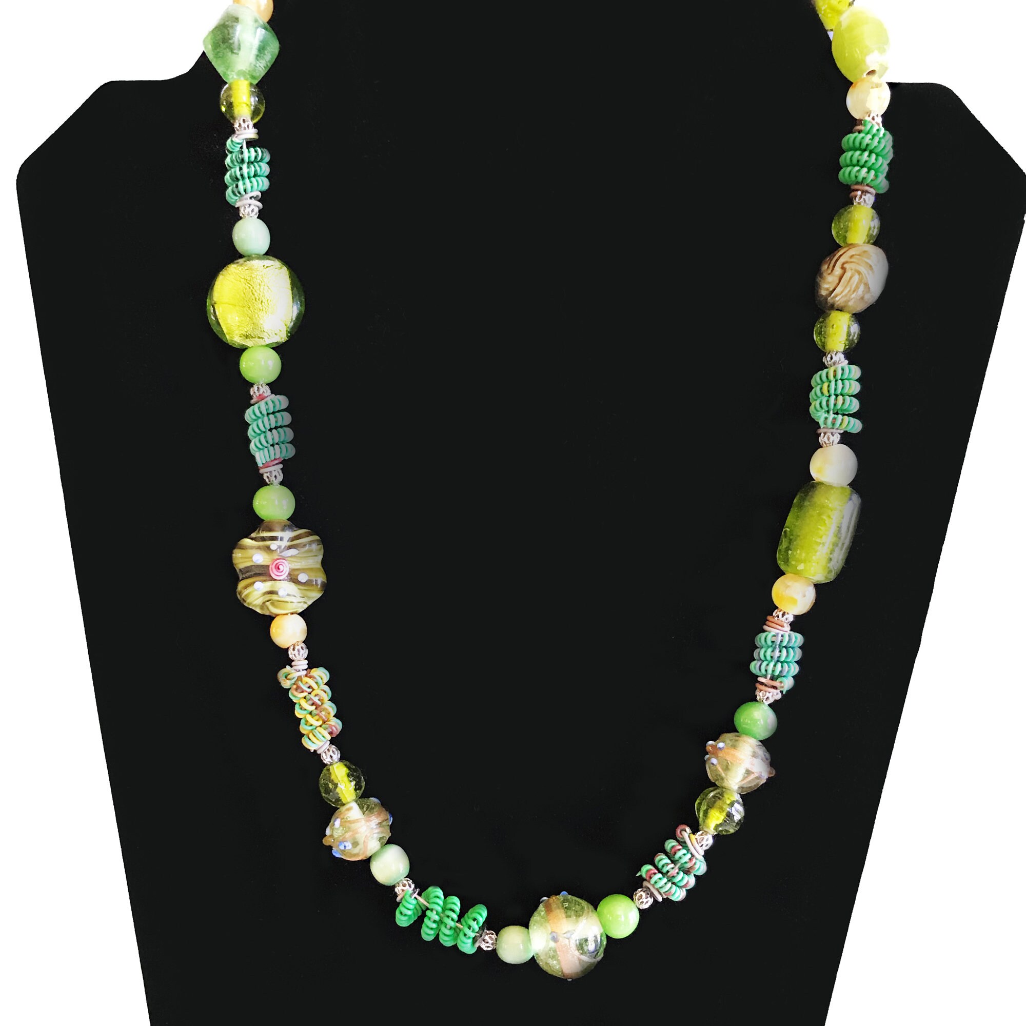 Green Beaded Necklace, Unique Green Necklace, Botanical Necklace, Boho Chic Necklace, Long Green