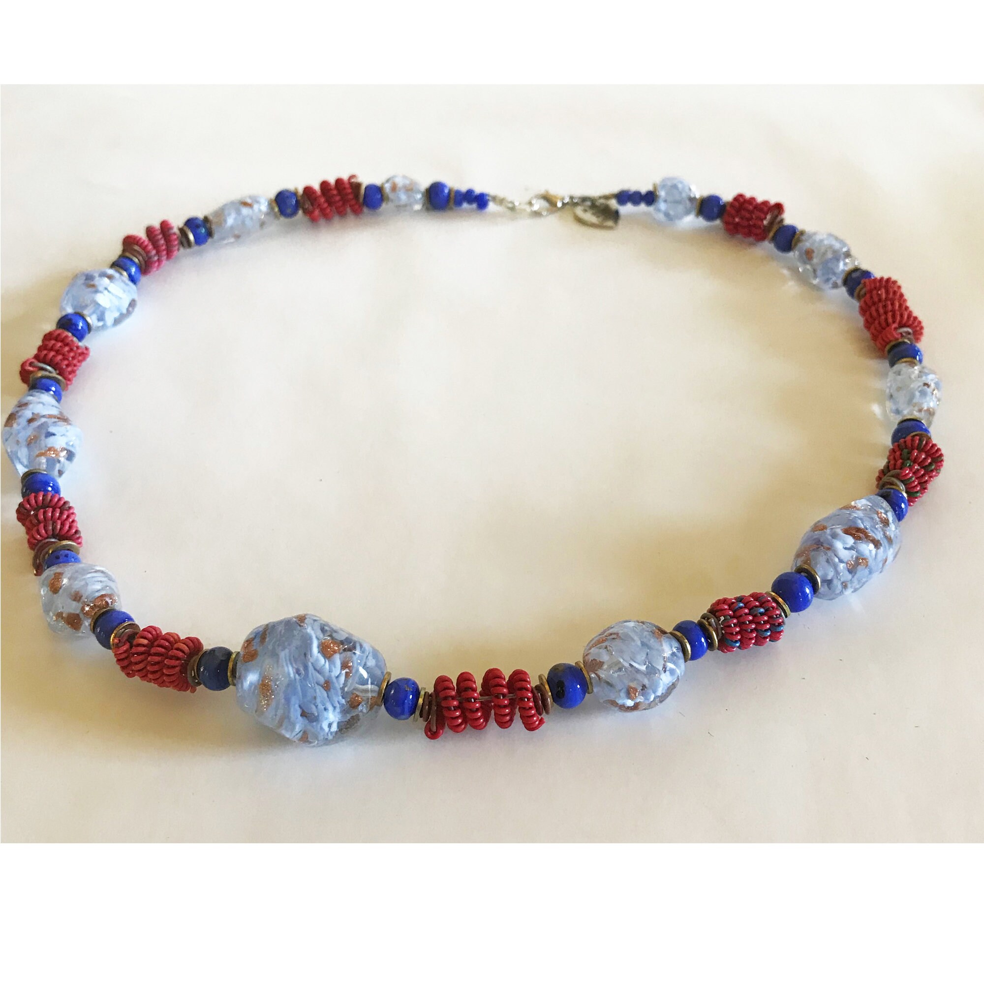 Red white and blue bead necklace Clearance