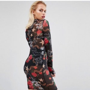 embellished mesh tattoo dress Tattoo Obsessed Mesh Mini Dress
