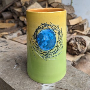 Handmade Wheelthrown Lime Green and Yellow Tall Vase Handthrown Orange Pottery Ceeramic Vase image 1