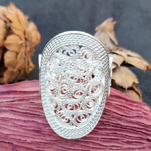 Chunky Sterling Silver 925 Filigree Oval Statement Ring, Lacy Design With Border, Handmade in Malta, Gift For Her, Handcrafted Jewelry