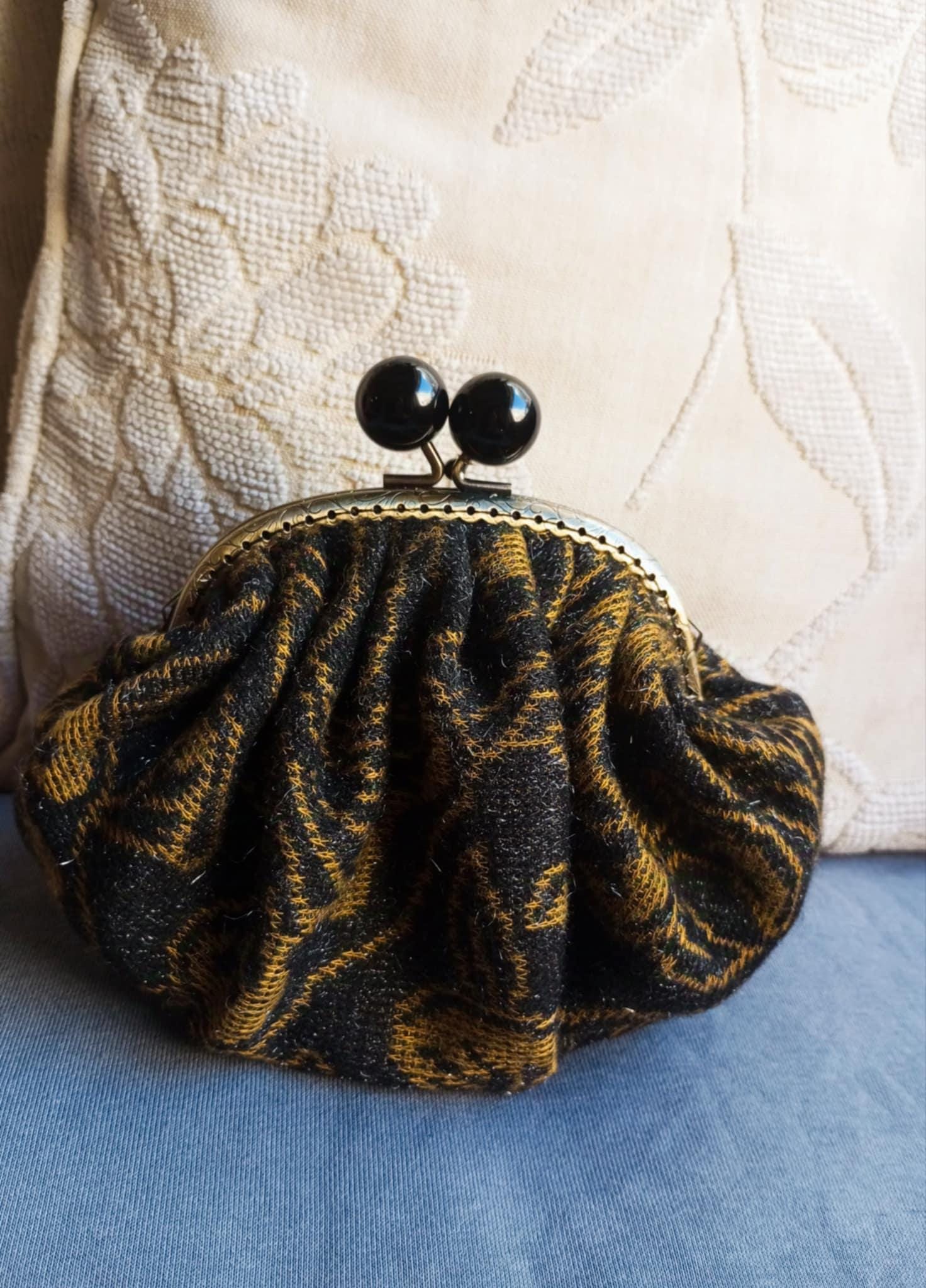 Black and Brown vintage style fabric purse, Handbag organiser,  Handmade in Malta, 17cm x 20cm, Cosmetics purse, Handbag tidy, Gift for her