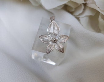 Orchidee Blume Silber 925 Filigran Anhänger, handgemachte Schmuck Geburtstag Geschenk für sie, Pendente d'Argento, Floral Schmuck, Geschenk für Freund