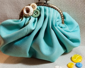 Mint green fabric purse, Flower knobs, Handbag organiser, Handmade in Malta, 14cm x 16cm, Cosmetics purse, Handbag tidy, Mother&#39;s Day gift
