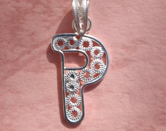 Silver 925 Filigree Letter Pendants, All initials available, A to Z letters, Handmade in Malta, Gift for er, Pendente d&#39;Argento, 9mm charms