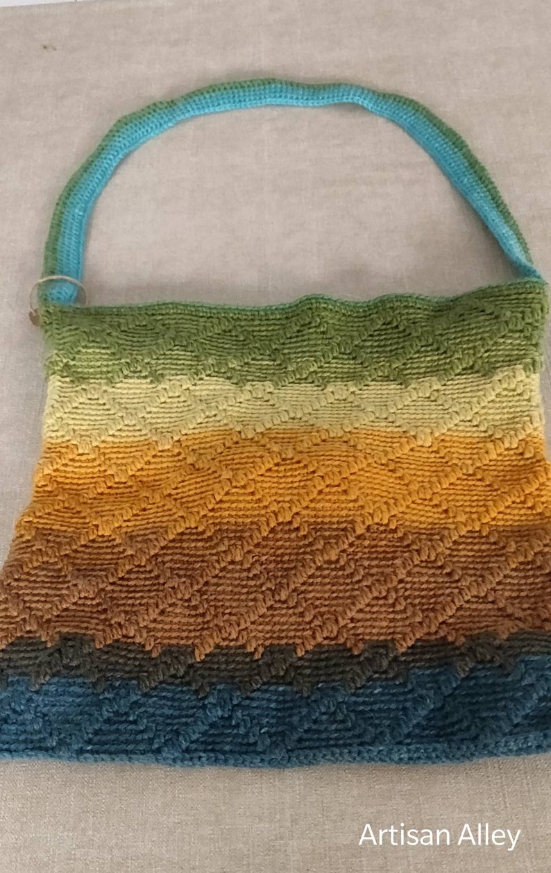 Mediterranean Sea Inspired Crochet Tote Bag, Seashells bag, Handmade in Malta, Yellow and green, 32cm by 32cm, Gift for her image 2