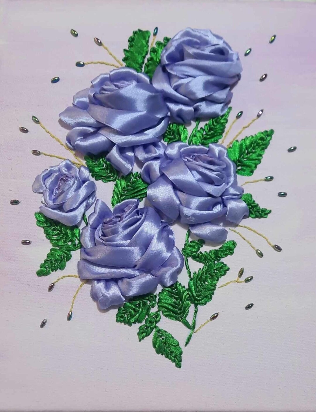 Lilac Ribbon Roses Handmade 3D Ribbon Embroidery, Lilac Satin Roses Picture, Unframed - Etsy