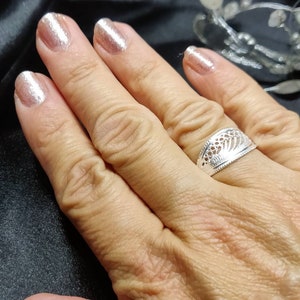 Silver 925 filigree band ring, Modern design, Adjustable, Handmade jewelry, Gift for her, Birthday gift, Sterling silver ring