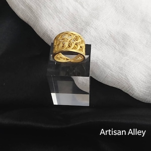 18k Gold Plated Over Sterling Silver Filigree Signature Ring, Wide Ring Approx 13mm, Handmade in Malta, Jewelry Gift For Her, Filigree Lace
