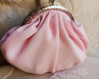 Pastel Pink vintage style fabric coin purse, Handbag organiser,  Handmade in Malta, 15cm x 20cm, Cosmetics purse, Handbag tidy, Gift for her