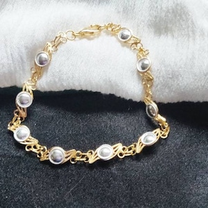 Dainty 18k Gold Plated Filigree Bracelet On Sterling Silver, Gold with silver links, Bracelet jewelry gift, Handmade jewellery gift for her