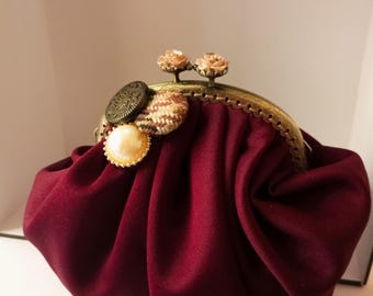 Burgundy fabric purse, Handbag organiser,  Handmade in Malta, 14cm x 16cm, Elegant cosmetics purse, Handbag tidy, Gift for her