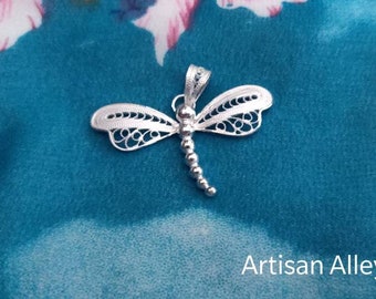 Silver 925 filigree Dragonfly Pendant, Insect Jewelry, Necklace Pendant, Malta Jewellery, Best friend gift for her, Sterling Silver Pendant